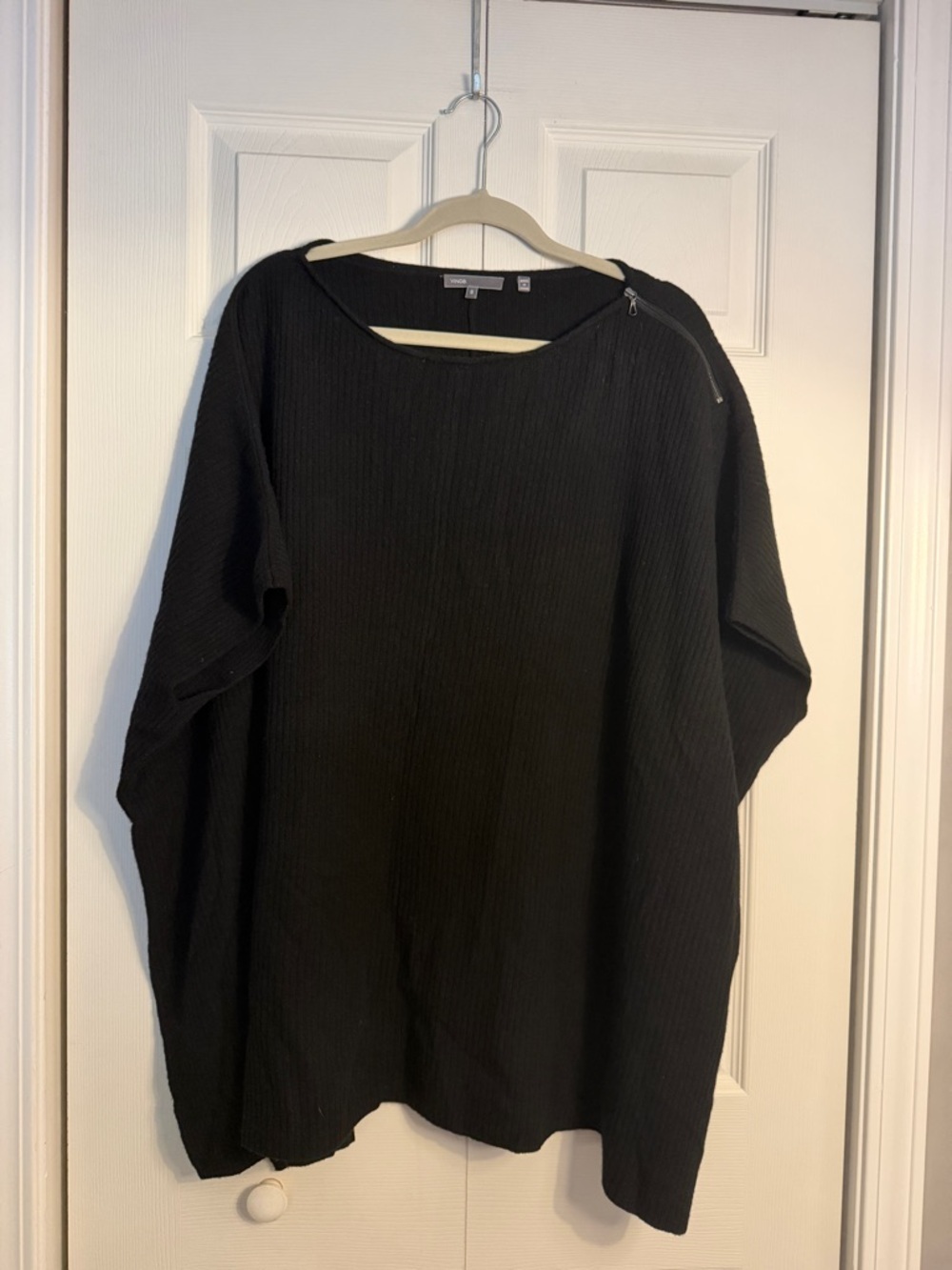 Vince , black poncho with zipper detail on shoulder size small wool and cashmere